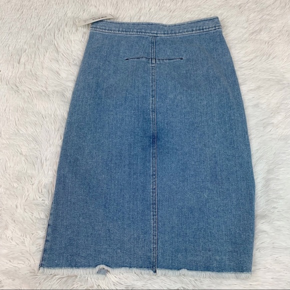 R.G. Kane Raw Hem Cut out Denim Skirt high rise straight a-line - Picture 9 of 12